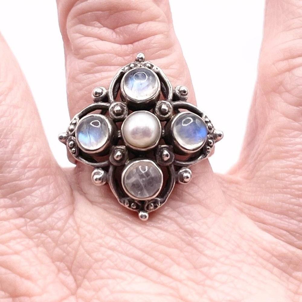 Size 9.5 Moonstones Nicky Butler 925 Sterling Silver Ring